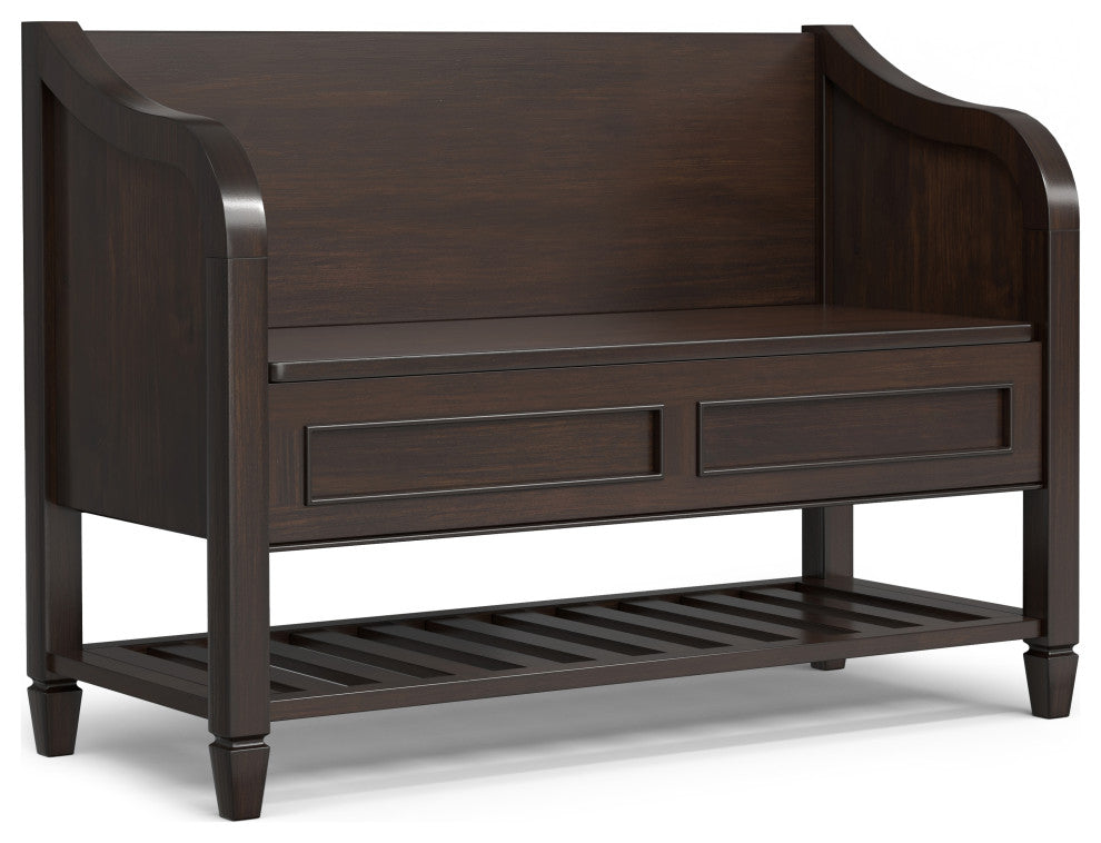 Connaught Solid Wood Entryway Storage Bench With Shelf, Chestnut Brown