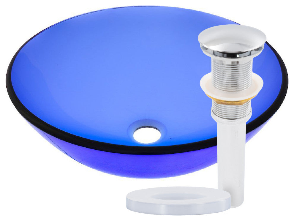 Blu Glass Vessel Sink and Drain, Chrome