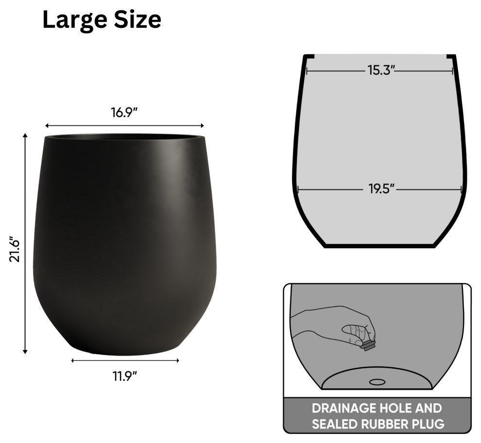 DTY Signature Mount Wilson 1-piece Fiberstone Tapered Planter, Black, Large