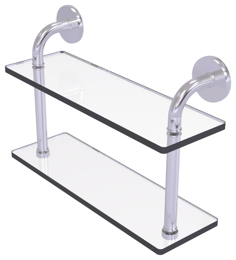 Remi 16" Two Tiered Glass Shelf, Satin Chrome