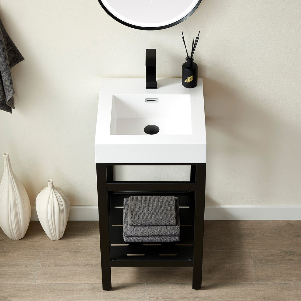 Ablitas Composite Granite Stone Console Bathroom Sink, White, 17.7"l X 17.7"w, Single Sink
