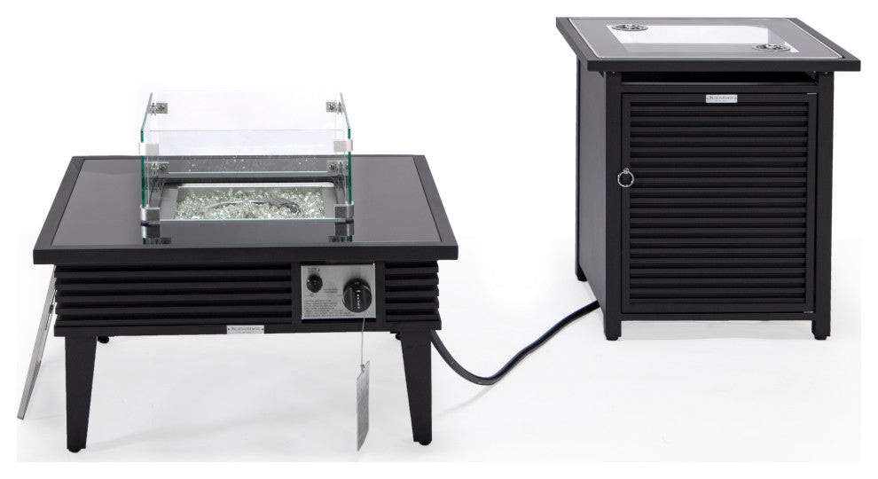 LeisureMod Walbrooke Square Fire Pit Table and Tank Holder With Slats, Black