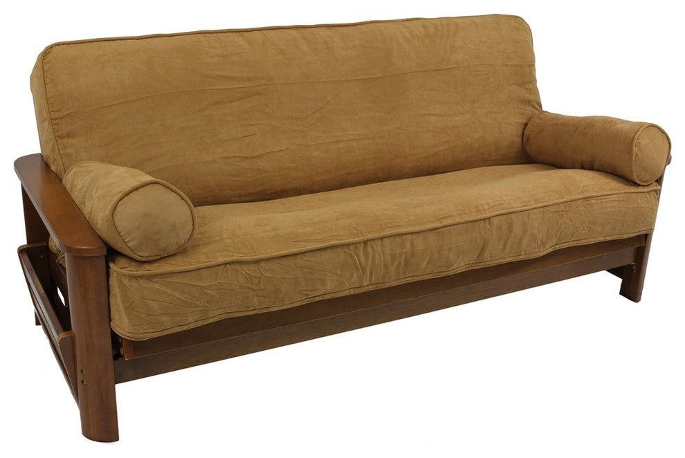 Solid Microsuede Full Futon Cover Set, Saddle Brown