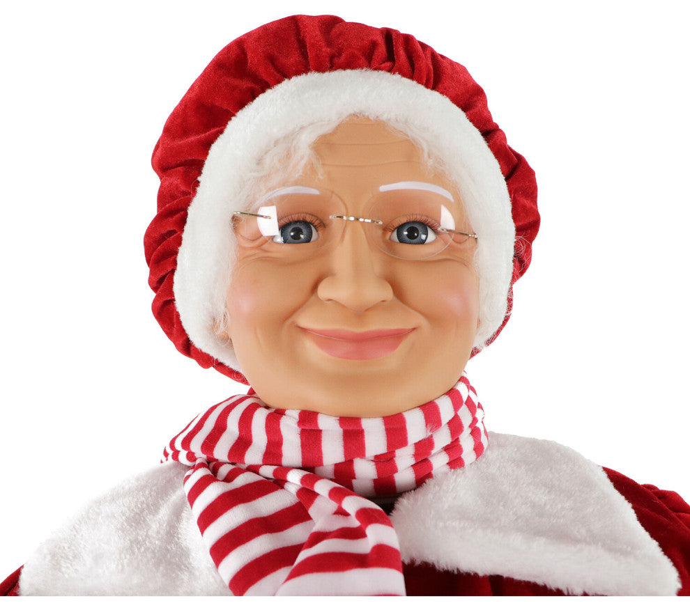 58" African American Dancing Mrs. Claus With Apron and Gift Sack, Home Decor