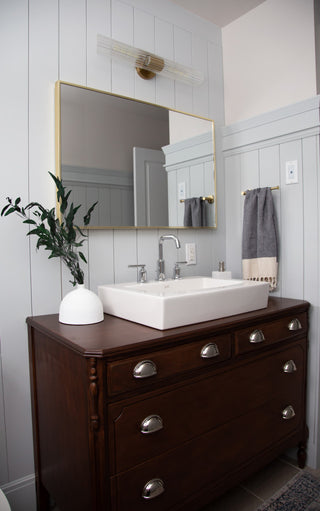 25" Samantha Transitional Vanity Light, Aged Brass With Clear Glass