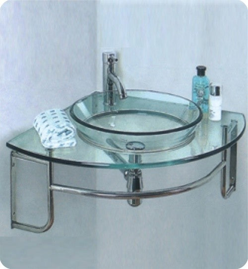 Ordinato Corner Mount Modern Glass Bathroom Vanity, Faucet FFT3071BN
