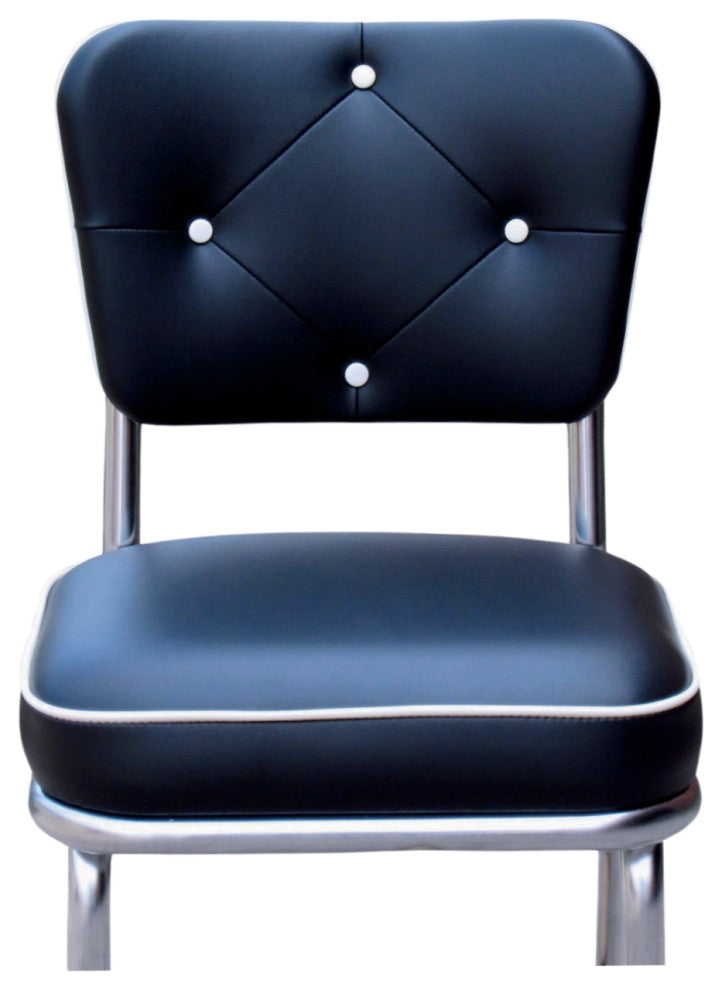 Retro Home Upholstered Tufted Back Dining Chair, Black, Box Seat