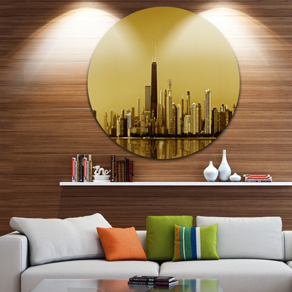 Chicago Gold Coast With Skyscrapers, Cityscape Disc Metal Artwork, 11"