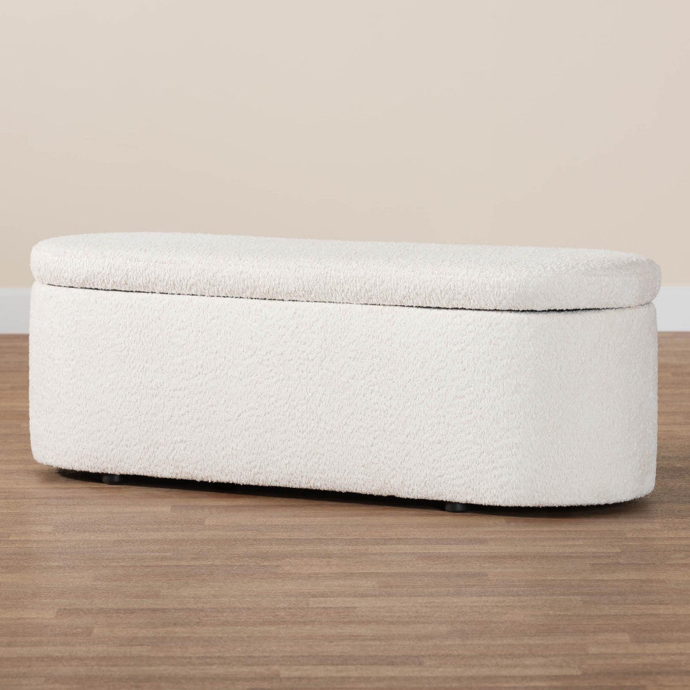 Mahala Modern White Fabric Storage Bench