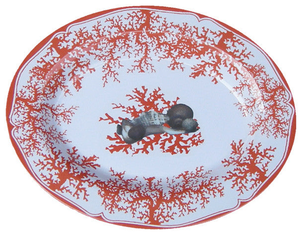 Coral Seashell Coral-Colored Melamine Platter, 18 Inch Diameter