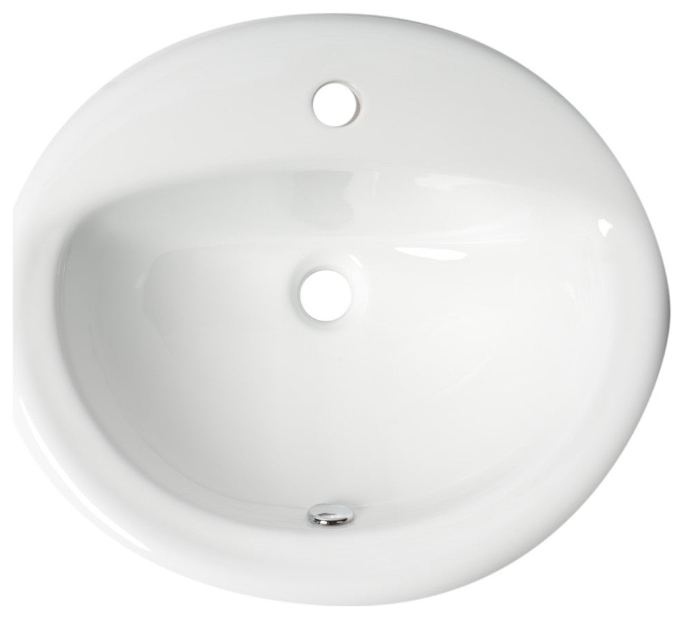 White 21" Round Drop, Ceramic Sink With Faucet Hole