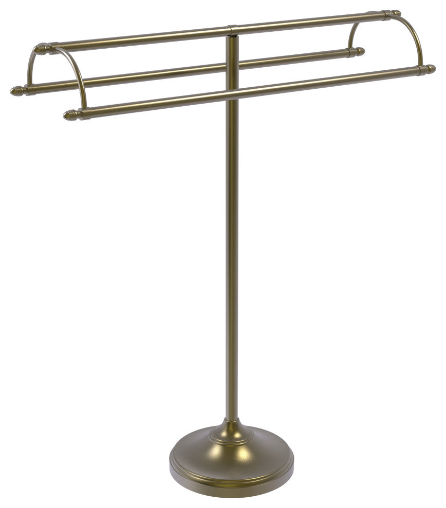 Free Standing Double Arm Towel Holder, Antique Brass
