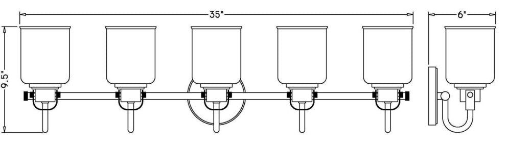 Zlite 340-5V-HG 5-Light Vanity, Clear Seeded