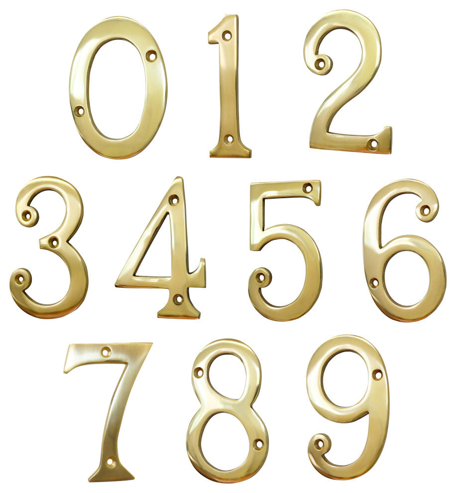 RCH Hardware Brass Modern Curvy House Number, 4-Inch, Various Finishes, Polished