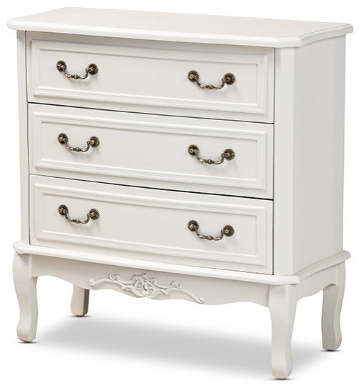 Gabrielle French Country Provincial White-Finished 3-Drawer Wood Storage Cabinet