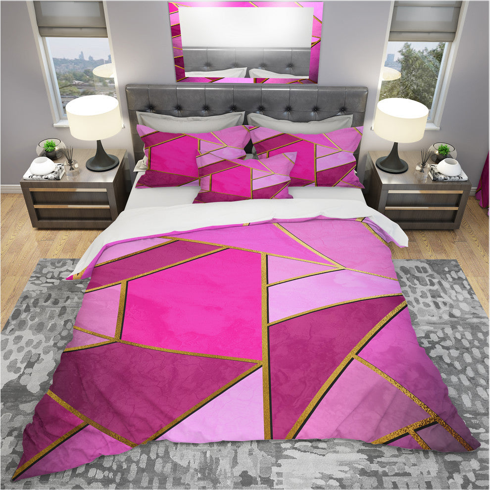 Yellow Composition Over Shades of Purple Modern Bedding, King
