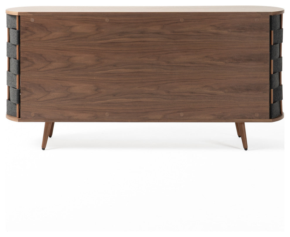 Modrest Sheridan Mid-Century Grey Fabric, Walnut Buffet