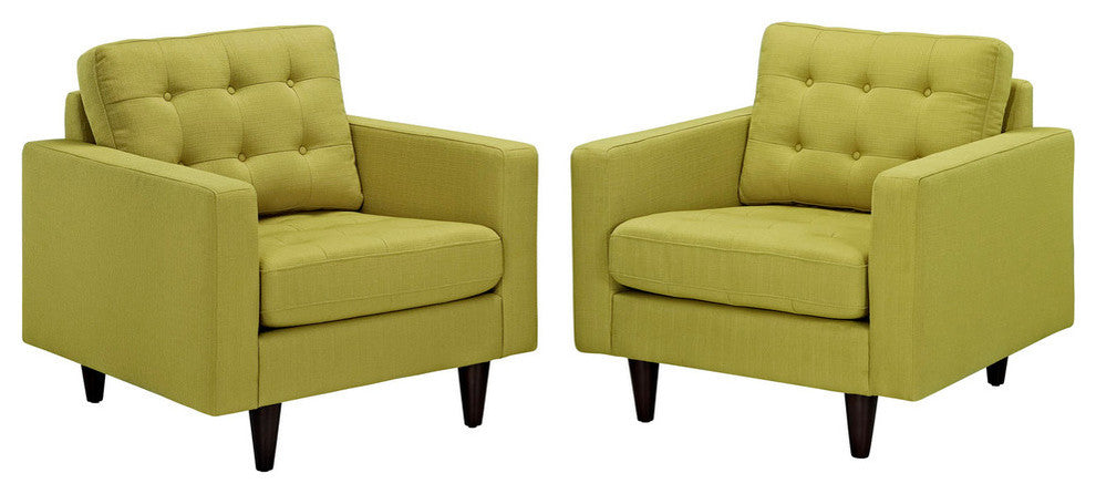 Modern Contemporary Living Room Armchair, Wheatgrass, Set of 2
