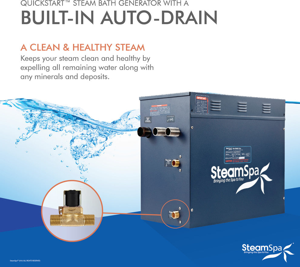 Royal 12 Kw Steam Bath Generator With Built-In Auto Drain, Polished Chrome