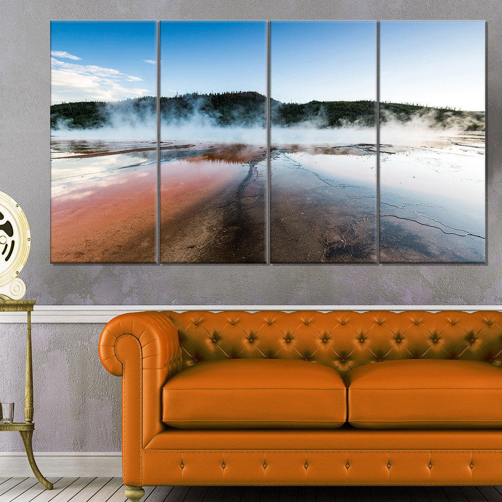 Grand Prismatic Spring at Sunset, Seashore Canvas Print, 48"x28", 4 Panels