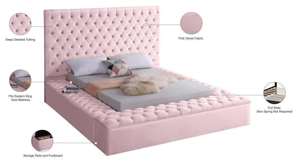 Bliss Velvet Upholstered  Bed, Pink, King
