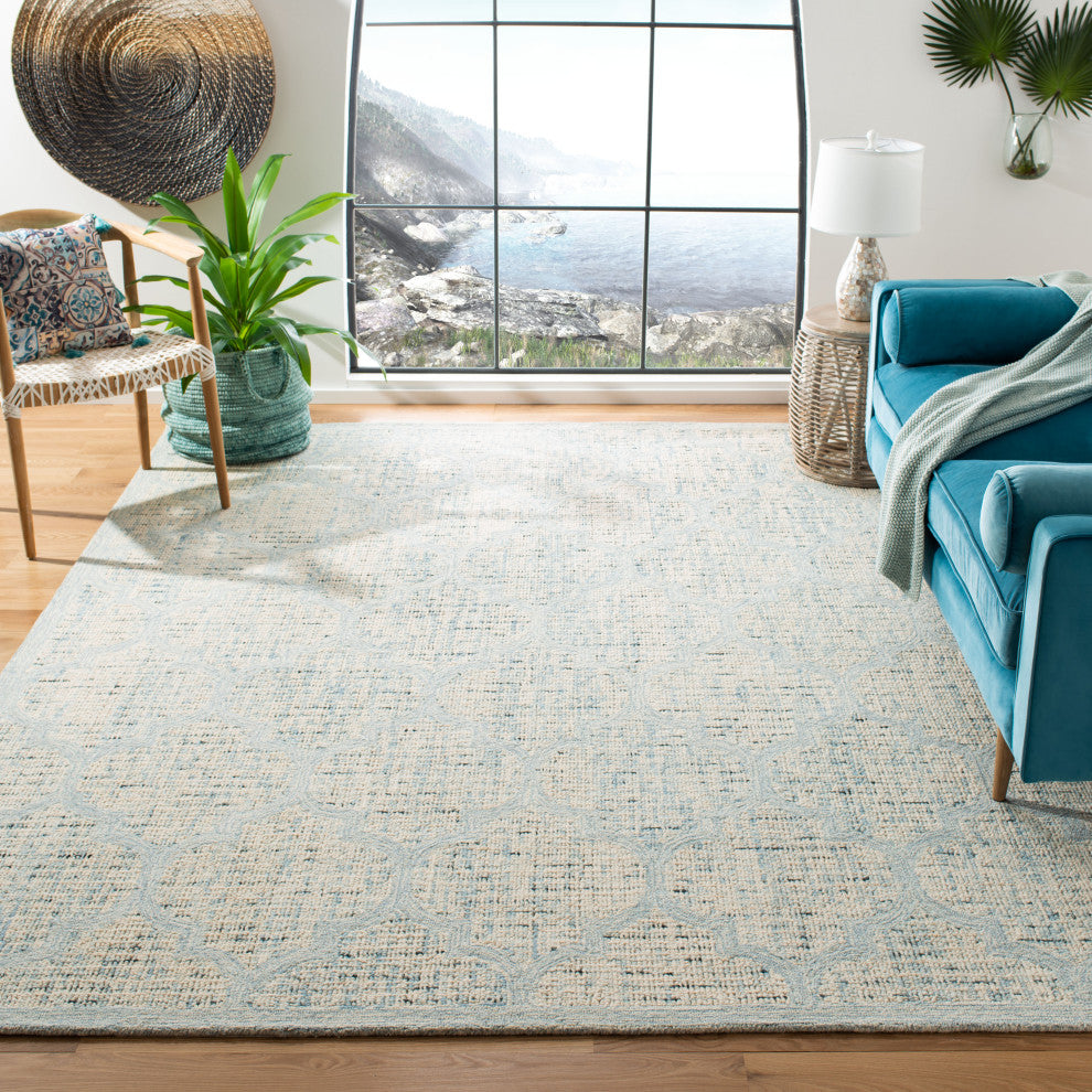 Safavieh Couture Abstract Collection, ABT474 Rug, Ivory/Turquoise, 10'x14'