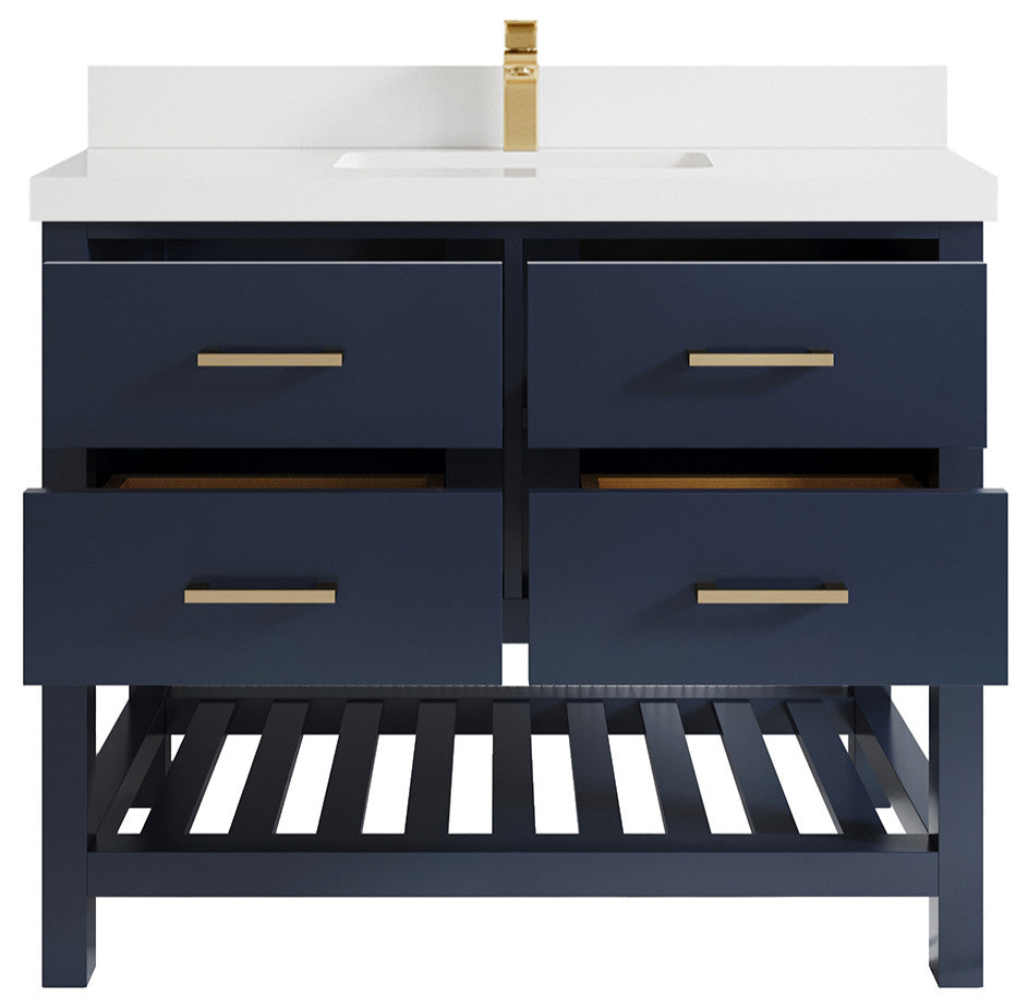 Parker 42 Single Sink Bath Vanity in Navy Blue  2" White Quartz