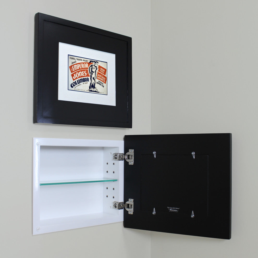 Landscape Recessed Concealed Medicine Cabinet, 14"x11", Black