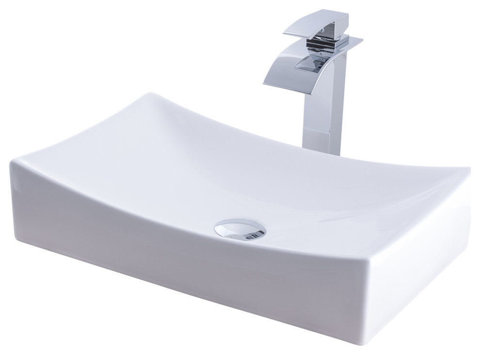 Porcelain Vessel Sink and Faucet Combo Set, Chrome