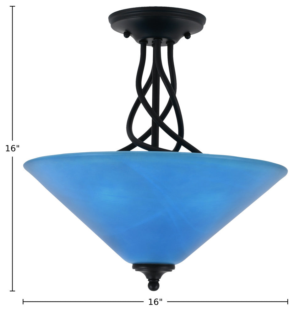 Capri 3-Light Semi-Flush Mount, Matte Black/Blue Italian