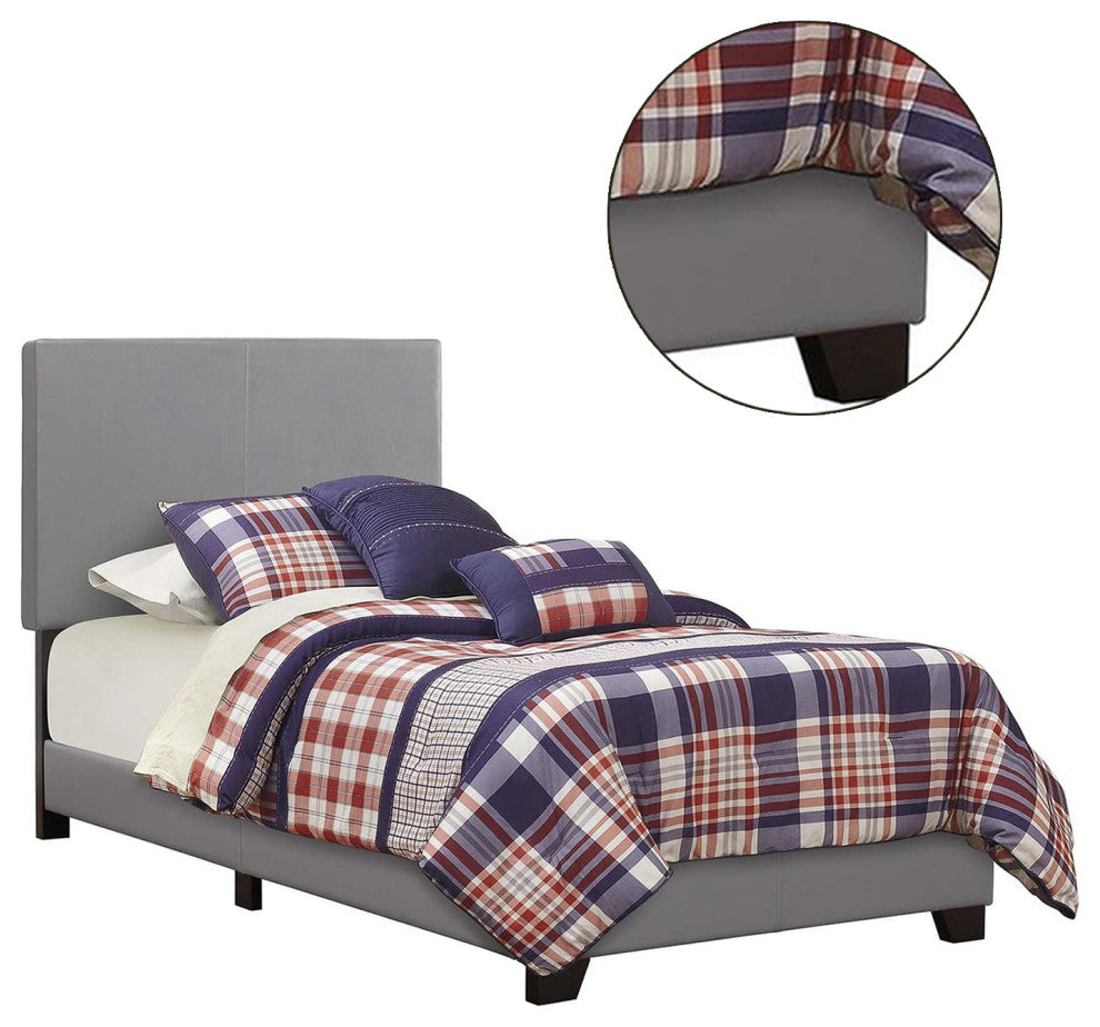 Leatherette Upholstered Bed, Twin Size, Gray