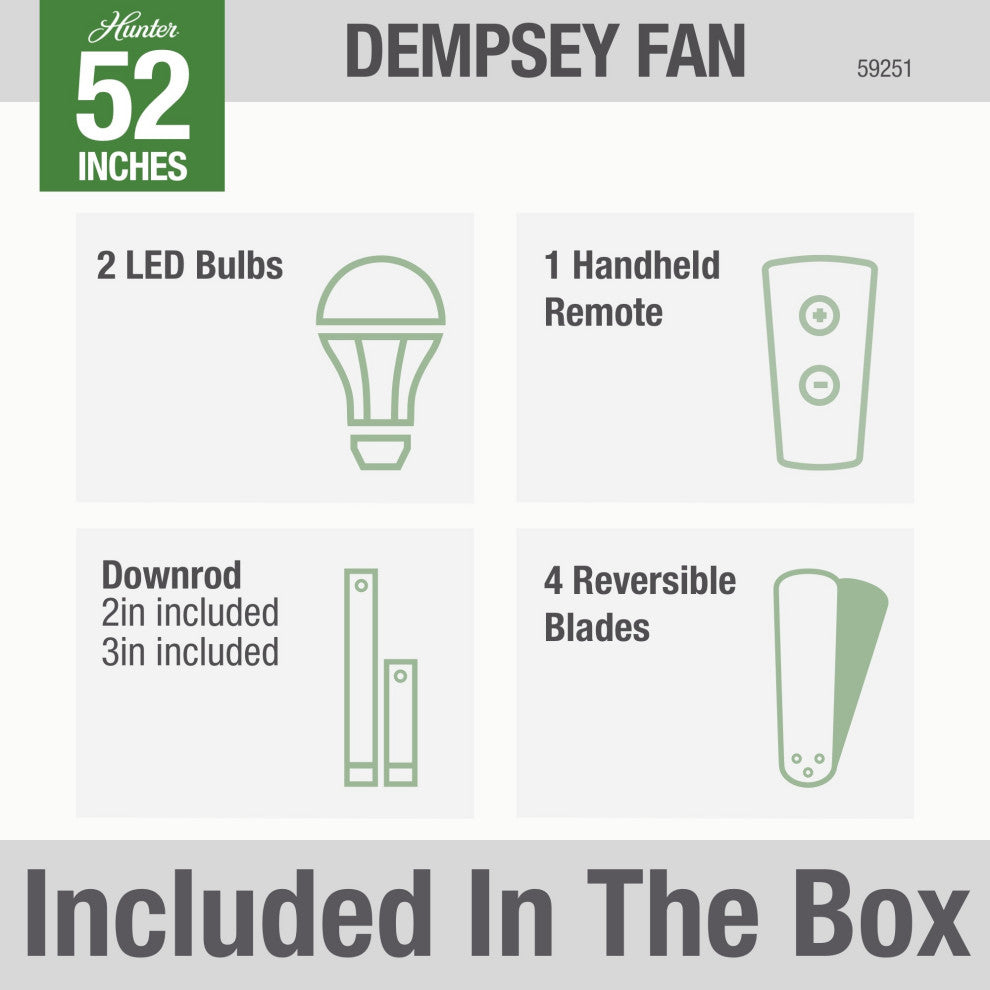 Hunter Fan Company 52" Dempsey Damp Matte Black Ceiling Fan With Light/Remote