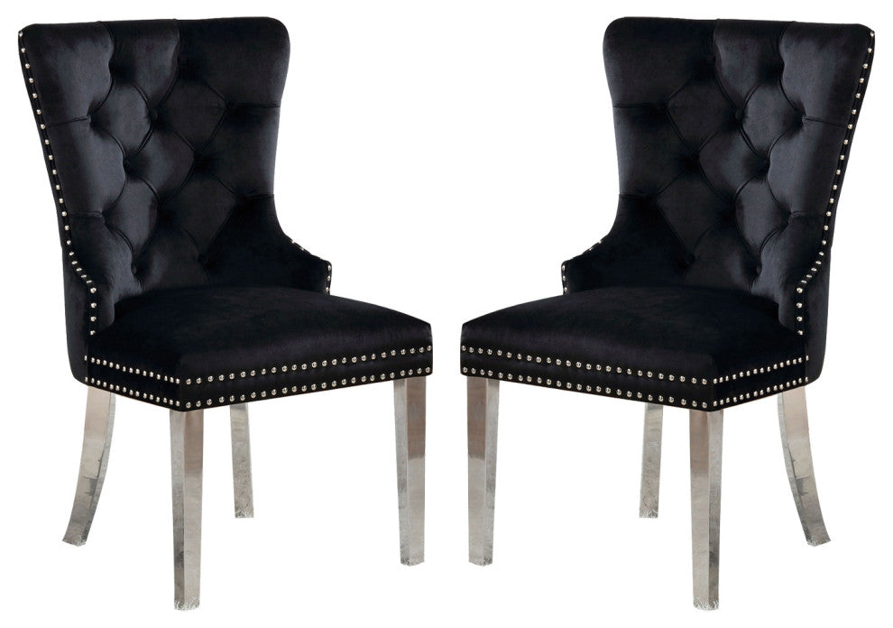 Set of 2 Wingback Dining Chair with Button Tufted, Black