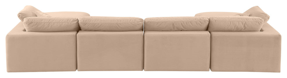 Comfy Upholstered U-Shaped Modular Sectional, Beige, 6-Piece: 2 Armless Chair, 2 Corner Chair, 2 Ottoman, Velvet