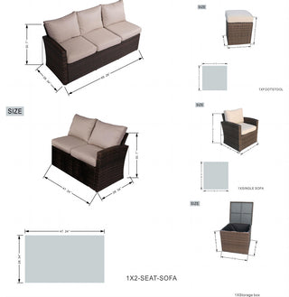 7-Piece Patio Wicker Sofa Set with Firepit & Ice Container Table, Brown