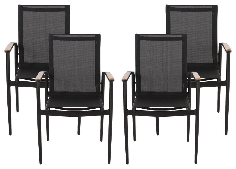 Shane Outdoor Mesh and Aluminum Dining Chairs, Set of 4