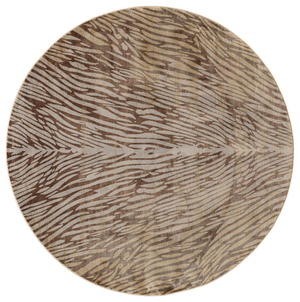 Weave & Wander Herbert Lustrous Zebra Print Rug, Brown/Gold, 8'x8' Round