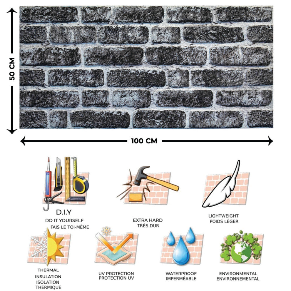 Faux Brick 3D Wall Panels, Charcoal White, Set of 10, Covers 54 sq ft