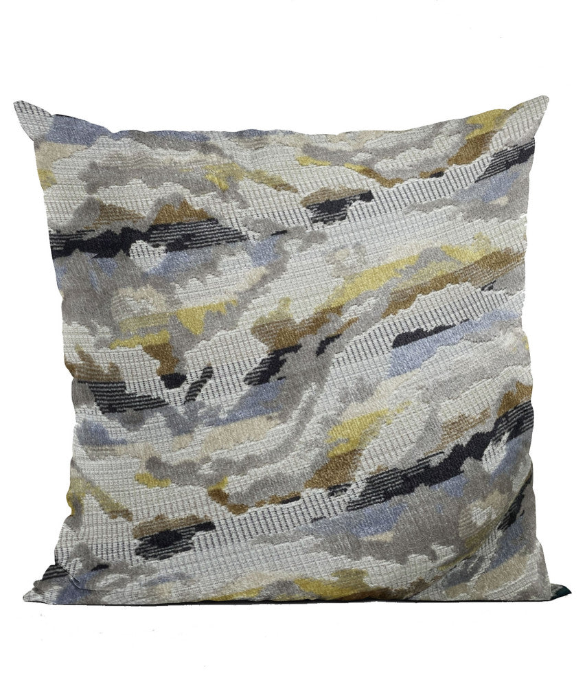 Plutus Velvet Crest Black, Gray, Citrine Handmade Luxury Pillow, 12"x20"