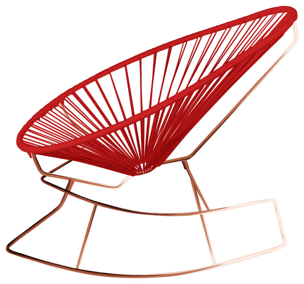 Acapulco Indoor/Outdoor Handmade Rocker, Red Weave, Copper Frame