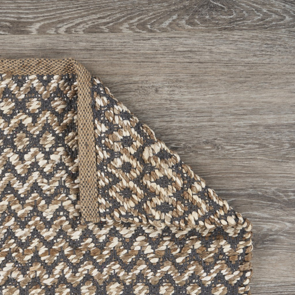 6'' Natural and Gray Chevron Hand Woven Jute Runner Rug