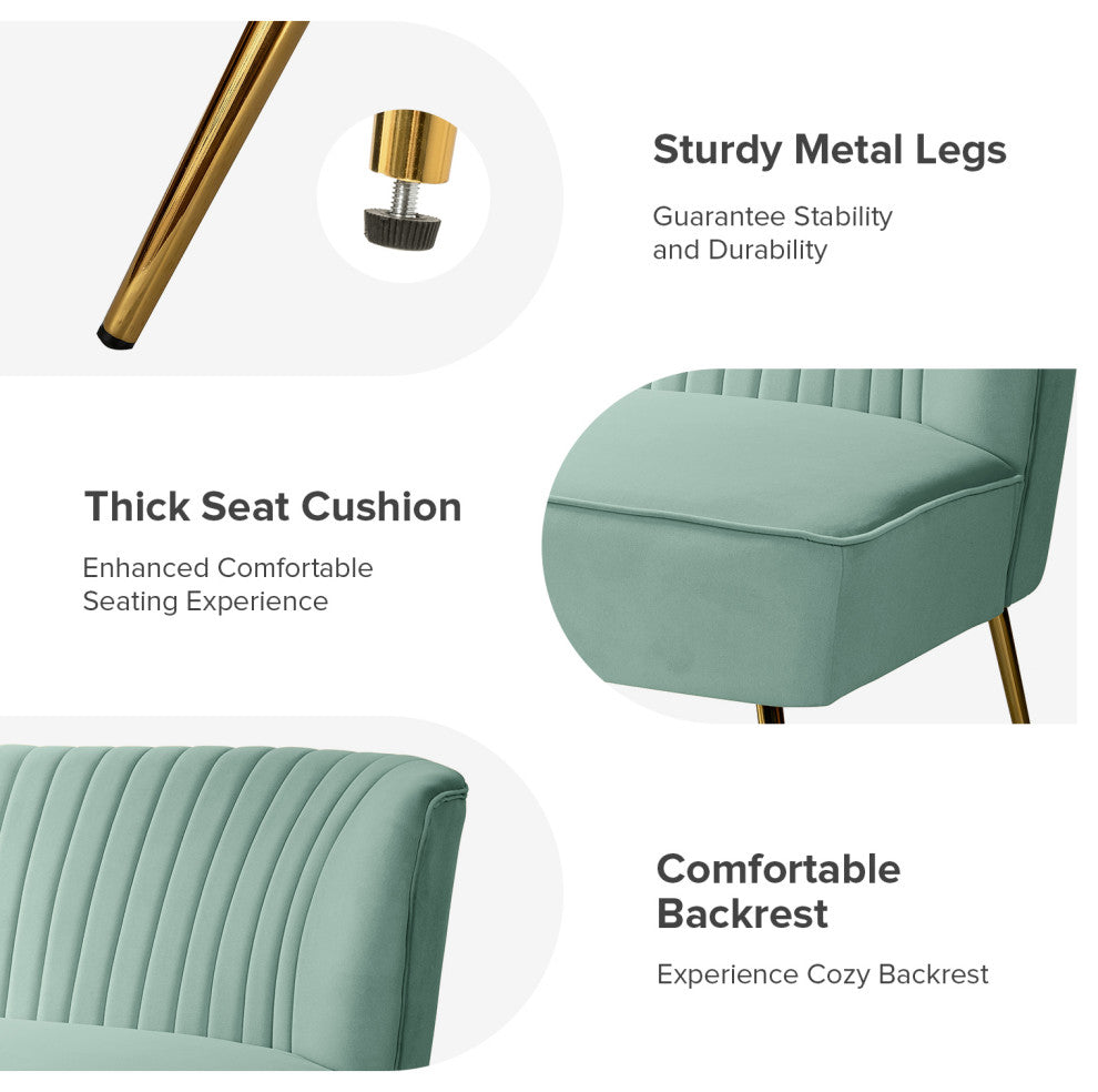 Velvet Tufted Loveseat Sofa With Golden Base, Sage