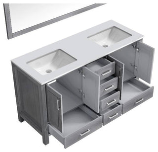 Jacques 60" Distressed Grey Double Sink Vanity with Quartz Top, With Mirror