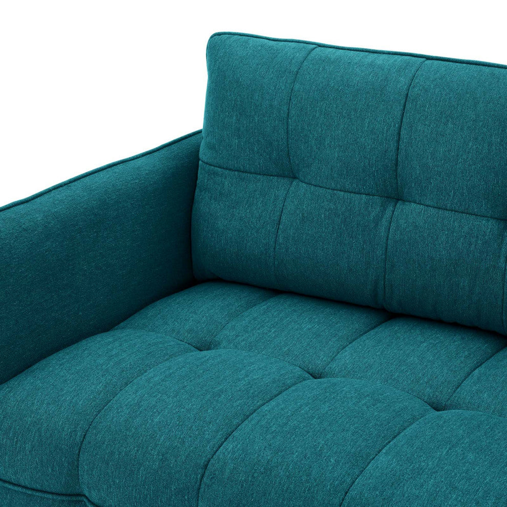 Tufted Sofa, Fabric, Teal Blue, Modern, Living Lounge Hotel Lobby Hospitality