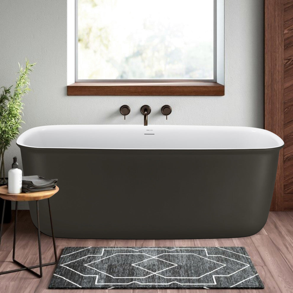 Mokleba 62"Freestanding Contemporary Bathtub with Drain and Overflow, Grey