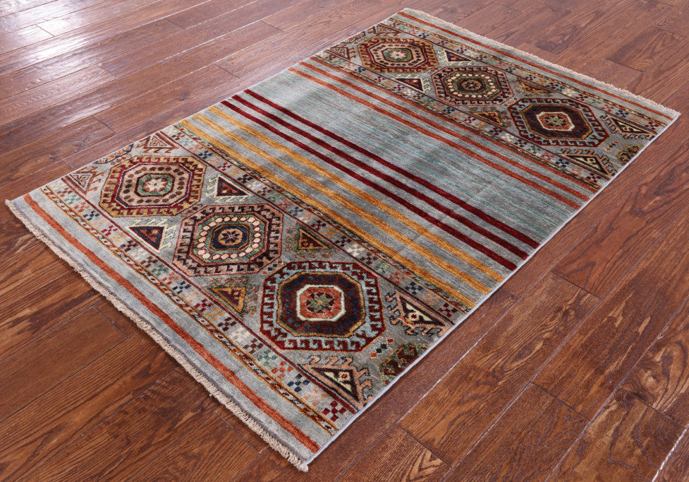 Hand Knotted Khorjin Super Kazak Wool Rug 3' 4" X 5' 0" - Q12317