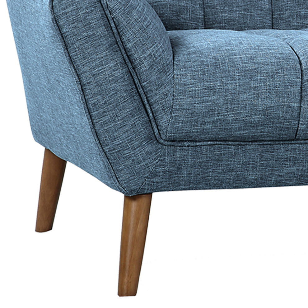 Cobra Mid Century Modern Sofa, Blue Linen and Walnut Legs