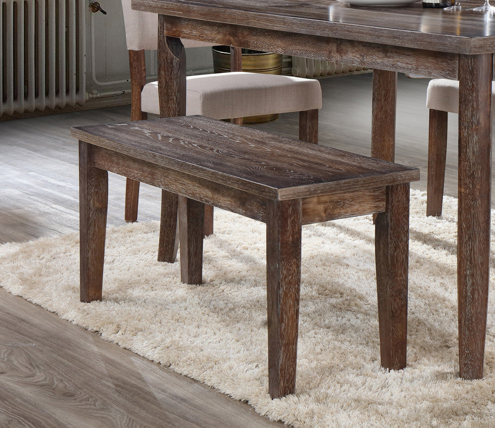 Transitional Antique-Style Natural Oak Dining Room Bench
