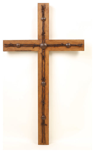 Old Door Cross With Extra Large Barbed Wire