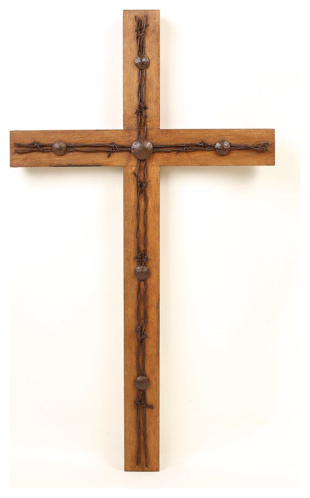 Old Door Cross With Extra Large Barbed Wire